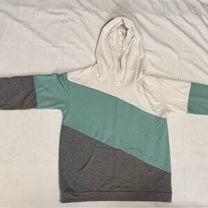 Colorblock Hoodie in White, Teal, and Gray